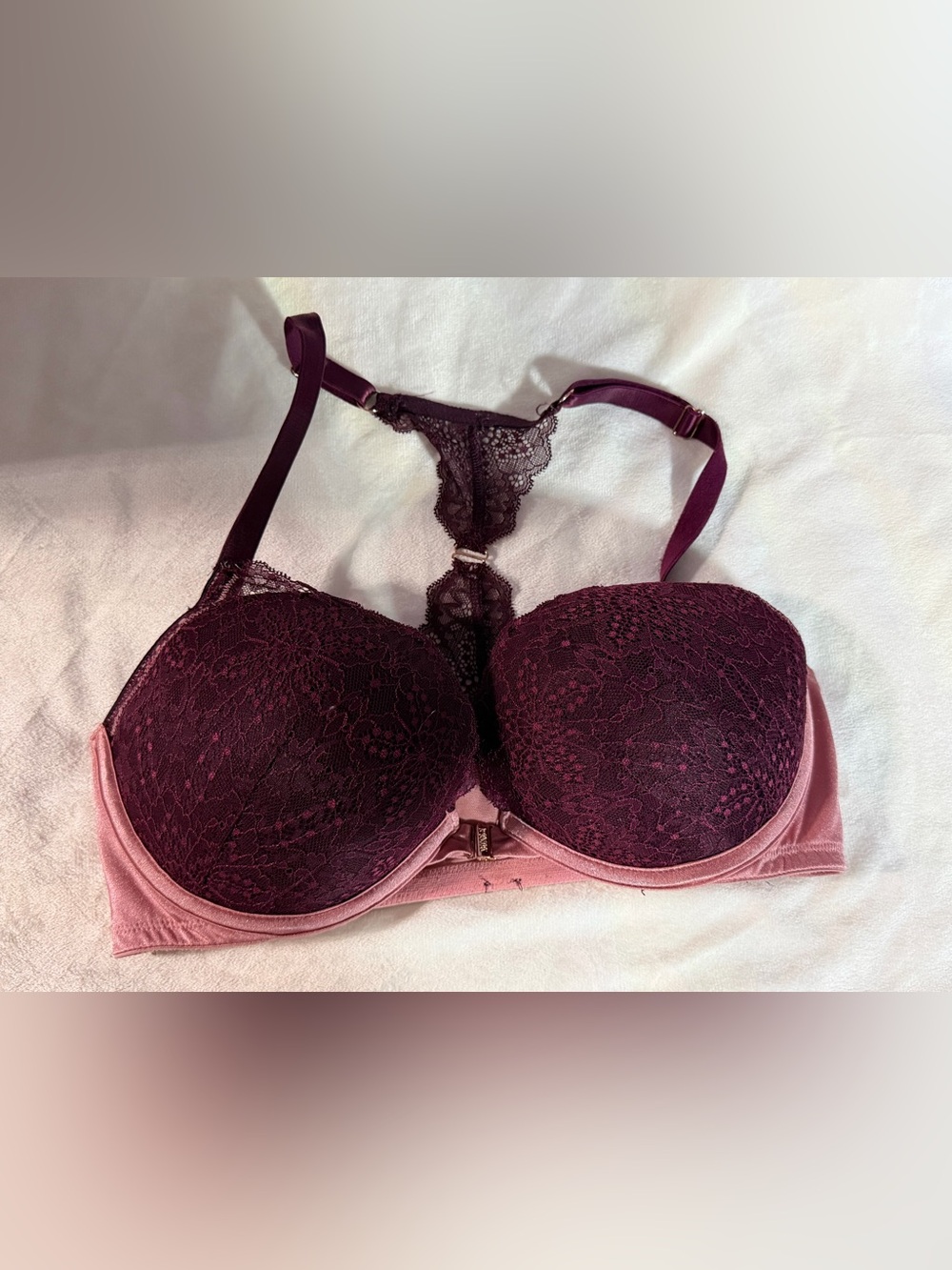 PINK Victoria's Secret Lace Push-Up Bra in Plum and Dusty Rose